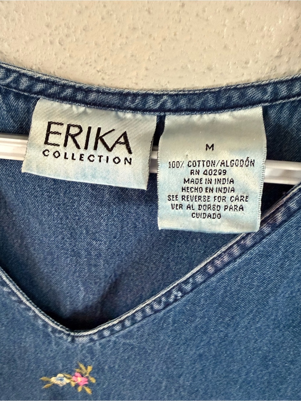 Erika Collection Women’s Light Blue Denim dresswith Subtle Floral Accent